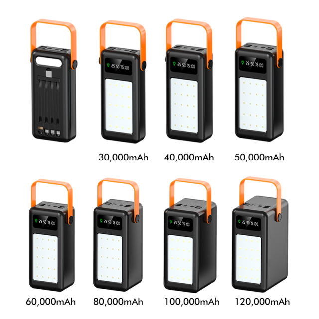 30,000~120,000mAh Large Capacity Built in 4 Cables Power Bank With Camping light RC-P306
