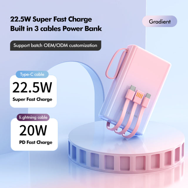 22.5W Super Fast Charge  Built in three cables Power Bank RC-PD50