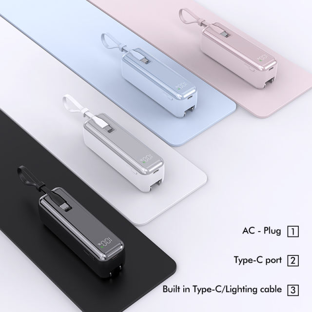 Folding AC-plug built in cables 22.5W Super Fast Charging 5,000mAh Power Bank RC-PD59