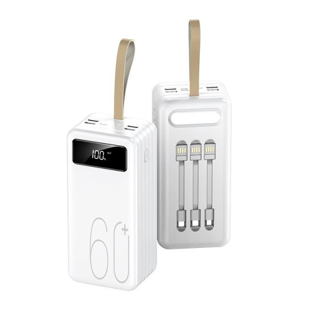 60,000mAh Large Capacity Power Bank Comes with 3 Detachable Data Cables RC-P601