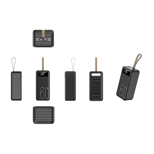60,000mAh Large Capacity Power Bank Comes with 3 Detachable Data Cables RC-P601