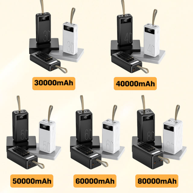 60,000mAh Large Capacity Power Bank Comes with 3 Detachable Data Cables RC-P601