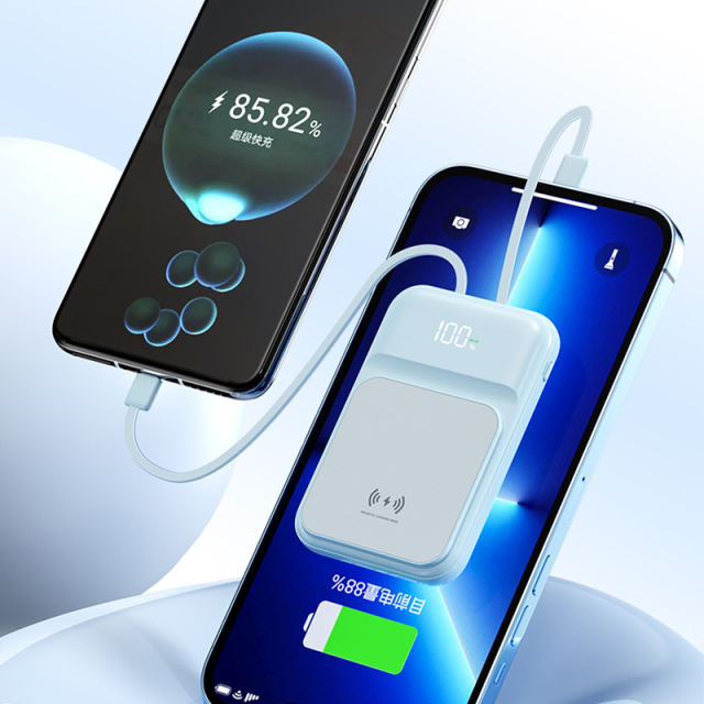 15W Magnetic Wireless Charging+22.5W super fast charging Built-in 2 Cables Mini power bank RC-WP028