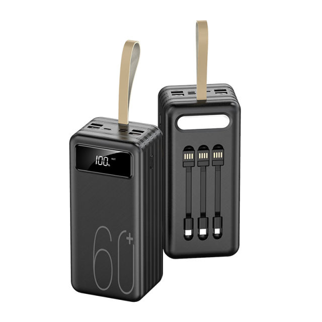 60,000mAh Large Capacity Power Bank Comes with 3 Detachable Data Cables RC-P601