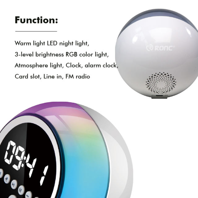 Multifunctional Sphere-Shaped Bluetooth Speaker with LED Light, Alarm Clock, and FM Radio RC-Y70