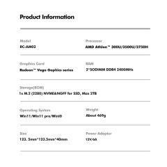 RC-AM02 Mini PC with AMD Athlon™ 300U Processor and Radeon™ Vega 3 Graphics，16GB DDR4 Support, 2TB SSD, WiFi 5