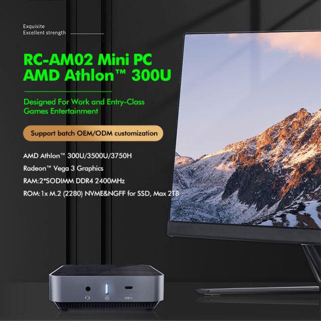 RC-AM02 Mini PC with AMD Athlon™ 300U Processor and Radeon™ Vega 3 Graphics，16GB DDR4 Support, 2TB SSD, WiFi 5