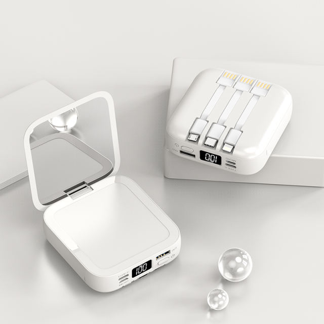 10,000mAh Square Power Bank  with 3 Cables and a Makeup Mirror，Portable Power Bank RC-P132