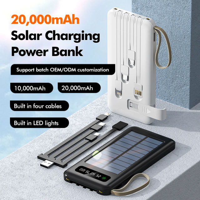 10,000/20,000mAh Solar charging Built in four cables power bank, Outdoor portable power bank RC-P139