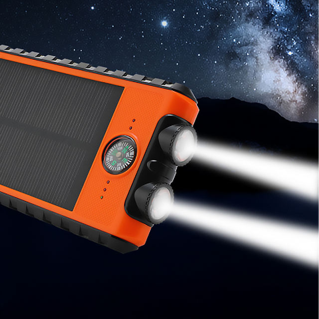 10,000mAh solar power bank featuring two spotlights and a built-in compass Outdoor portable power bank RC-P133