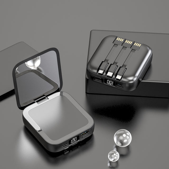 10,000mAh Square Power Bank  with 3 Cables and a Makeup Mirror，Portable Power Bank RC-P132