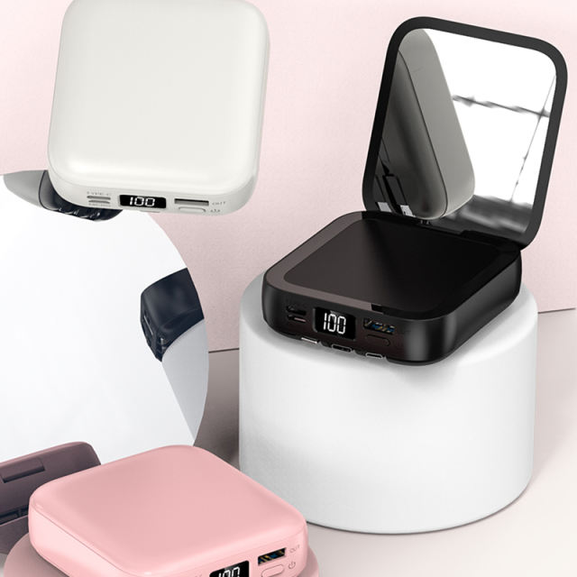 10,000mAh Square Power Bank  with 3 Cables and a Makeup Mirror，Portable Power Bank RC-P132