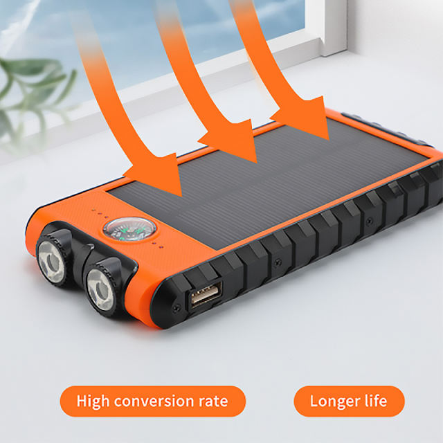 10,000mAh solar power bank featuring two spotlights and a built-in compass Outdoor portable power bank RC-P133