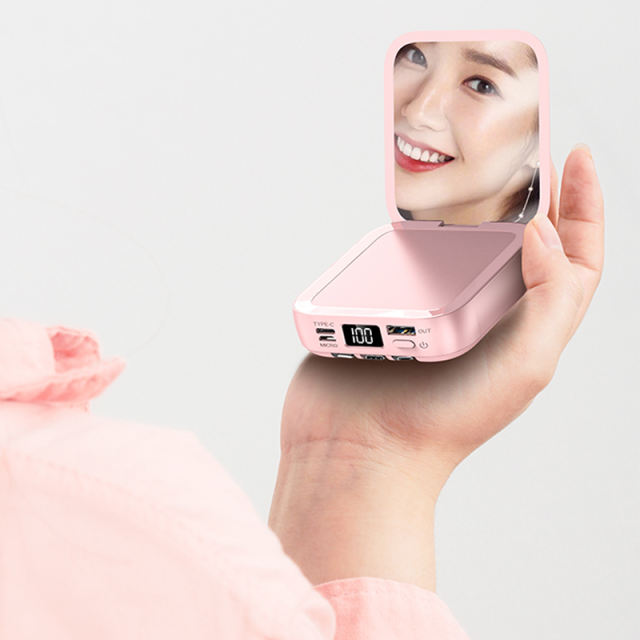 10,000mAh Square Power Bank  with 3 Cables and a Makeup Mirror，Portable Power Bank RC-P132