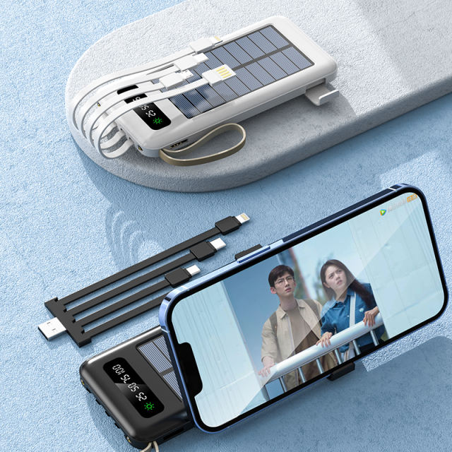 10,000/20,000mAh Solar charging Built in four cables power bank, Outdoor portable power bank RC-P139