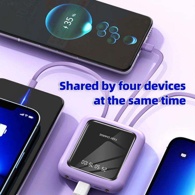 10,000mAh Square Mirror Built in four cables mini  fast charging Power bank RC-P141