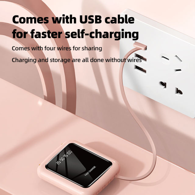 10,000mAh Square Mirror Built in four cables mini  fast charging Power bank RC-P141