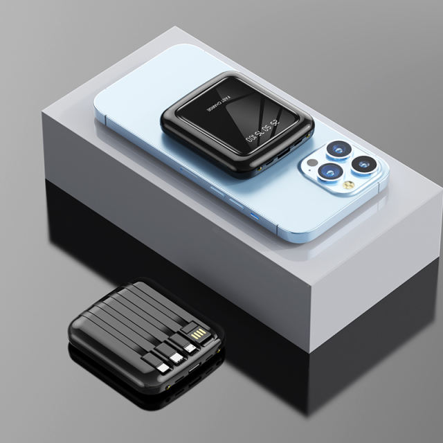 10,000mAh Square Mirror Built in four cables mini  fast charging Power bank RC-P141