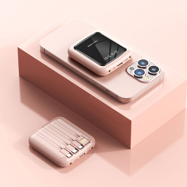 10,000mAh Square Mirror Built in four cables mini  fast charging Power bank RC-P141
