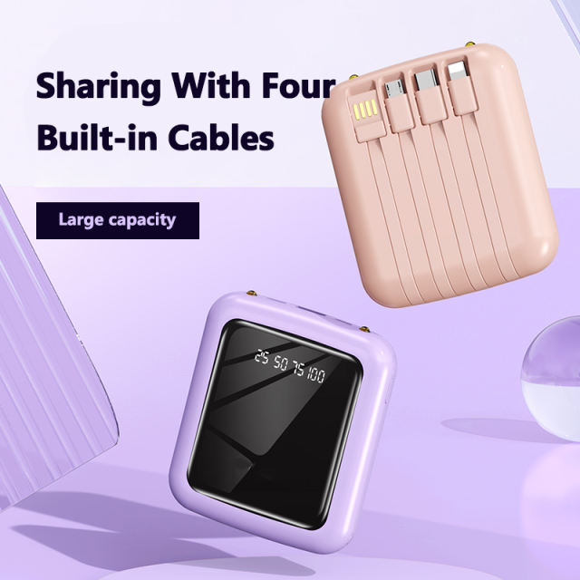 10,000mAh Square Mirror Built in four cables mini  fast charging Power bank RC-P141