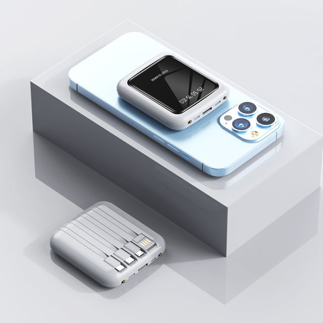 10,000mAh Square Mirror Built in four cables mini  fast charging Power bank RC-P141