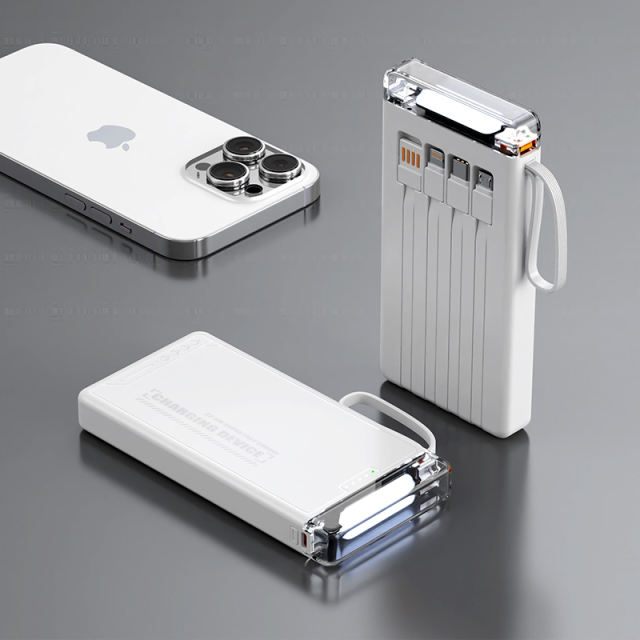 Lighthouse 10,000mAh Power Bank with LED light, Built-in four Cables, and Fast Charging RC-P145
