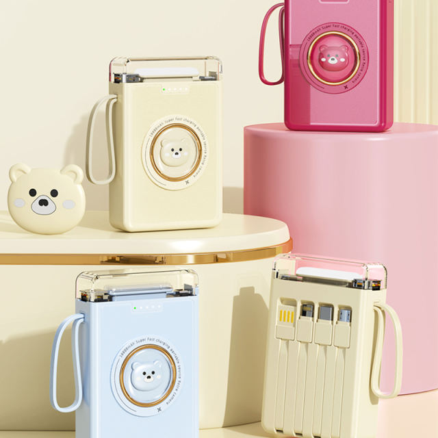 Lighthouse 10,000mAh, Mini Power Bank,  Bear Design, with LED Light, Built-in four  Cables, and Fast Charging RC-P147