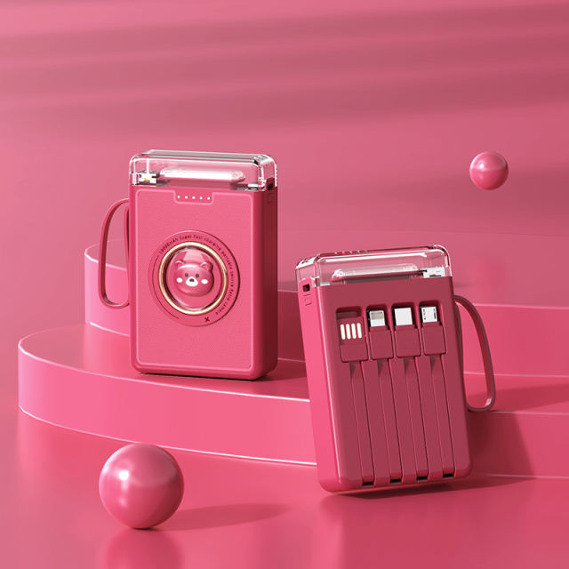 Lighthouse 10,000mAh, Mini Power Bank,  Bear Design, with LED Light, Built-in four  Cables, and Fast Charging RC-P147
