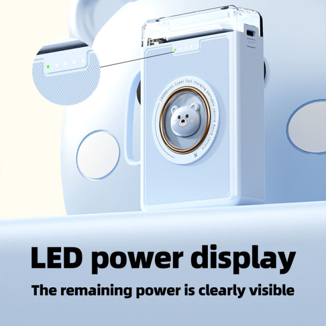 Lighthouse 10,000mAh, Mini Power Bank,  Bear Design, with LED Light, Built-in four  Cables, and Fast Charging RC-P147