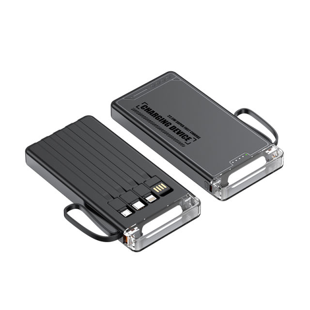 Lighthouse 10,000mAh Power Bank with LED light, Built-in four Cables, and Fast Charging RC-P145