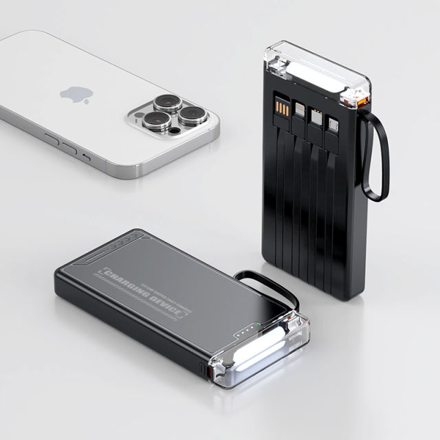Lighthouse 10,000mAh Power Bank with LED light, Built-in four Cables, and Fast Charging RC-P145