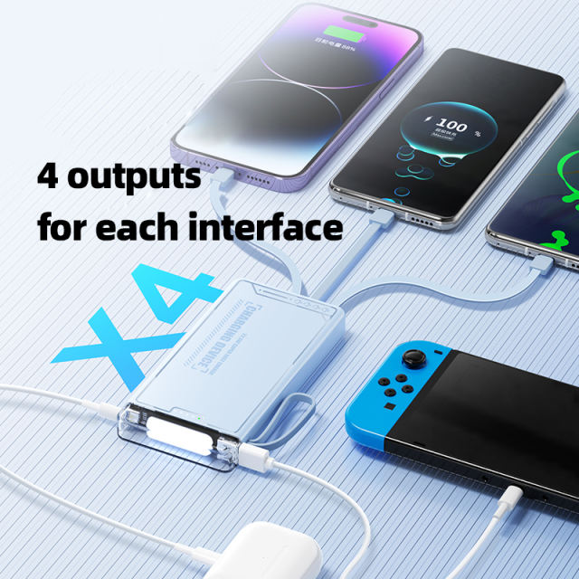 Lighthouse 10,000mAh Power Bank with LED light, Built-in four Cables, and Fast Charging RC-P145