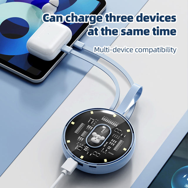 10,000mAh Cartoon Round Power Bank with Built-in 3 Cables RC-P152