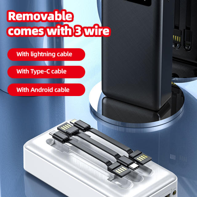 20,000mAh Large Capacity Power Bank with 3 Detachable Data Cables – 2.1A Input &amp; Output RC-P150