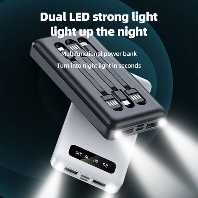 20,000mAh Large Capacity Power Bank with 3 Detachable Data Cables – 2.1A Input &amp; Output RC-P150