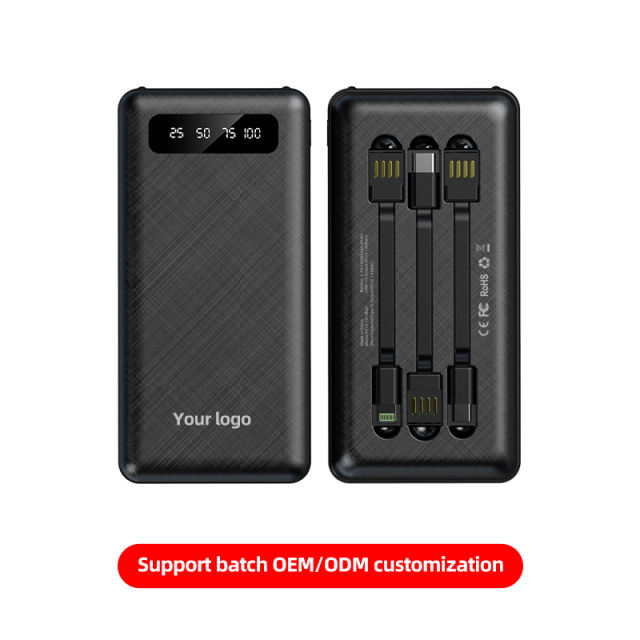 20,000mAh Large Capacity Power Bank with 3 Detachable Data Cables – 2.1A Input &amp; Output RC-P150