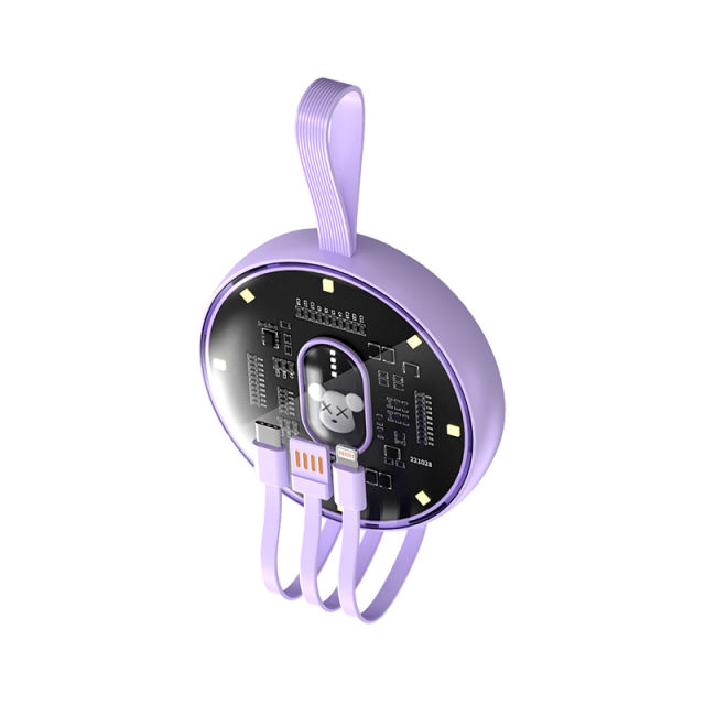 10,000mAh Cartoon Round Power Bank with Built-in 3 Cables RC-P152