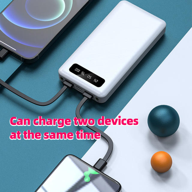 20,000mAh Large Capacity Power Bank with 3 Detachable Data Cables – 2.1A Input &amp; Output RC-P150