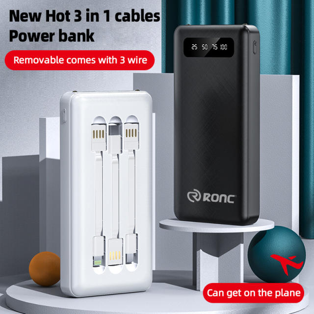 20,000mAh Large Capacity Power Bank with 3 Detachable Data Cables – 2.1A Input &amp; Output RC-P150
