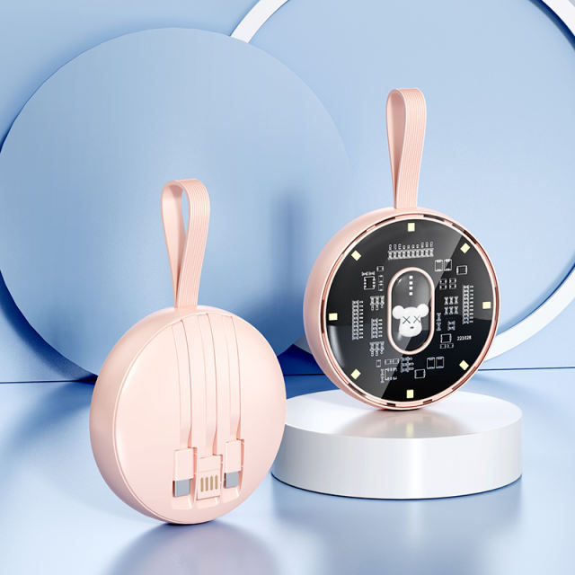 10,000mAh Cartoon Round Power Bank with Built-in 3 Cables RC-P152