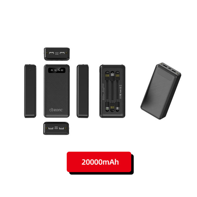 20,000mAh Large Capacity Power Bank with 3 Detachable Data Cables – 2.1A Input &amp; Output RC-P150