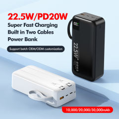 10,000/20,000/30,000mAh Power Bank with 22.5W/PD 20W Super Fast Charging and Built-in Dual Cables RC-PD65