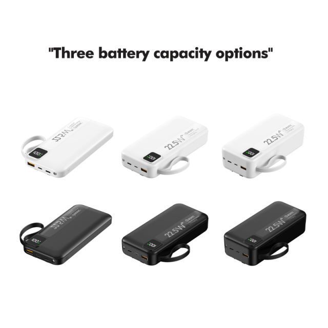 10,000/20,000/30,000mAh Power Bank with 22.5W/PD 20W Super Fast Charging and Built-in Dual Cables RC-PD65