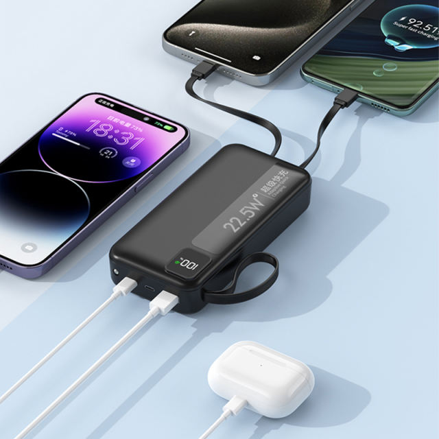 10,000/20,000/30,000mAh Power Bank with 22.5W/PD 20W Super Fast Charging and Built-in Dual Cables RC-PD65
