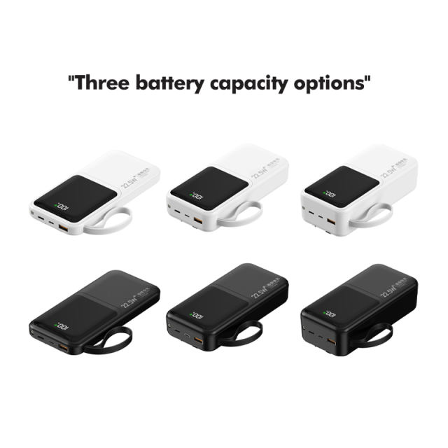 10,000/20,000/30,000mAh Power Bank with 22.5W/PD 20W Super Fast Charging and Built-in Dual Cables RC-PD66