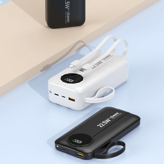 10,000/20,000/30,000mAh Power Bank with 22.5W/PD 20W Super Fast Charging and Built-in Dual Cables RC-PD68