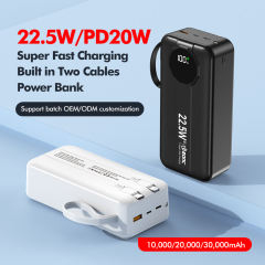 10,000/20,000/30,000mAh Power Bank with 22.5W/PD 20W Super Fast Charging and Built-in Dual Cables RC-PD68