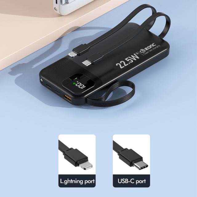 10,000/20,000/30,000mAh Power Bank with 22.5W/PD 20W Super Fast Charging and Built-in Dual Cables RC-PD67