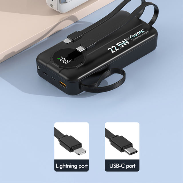 10,000/20,000/30,000mAh Power Bank with 22.5W/PD 20W Super Fast Charging and Built-in Dual Cables RC-PD68