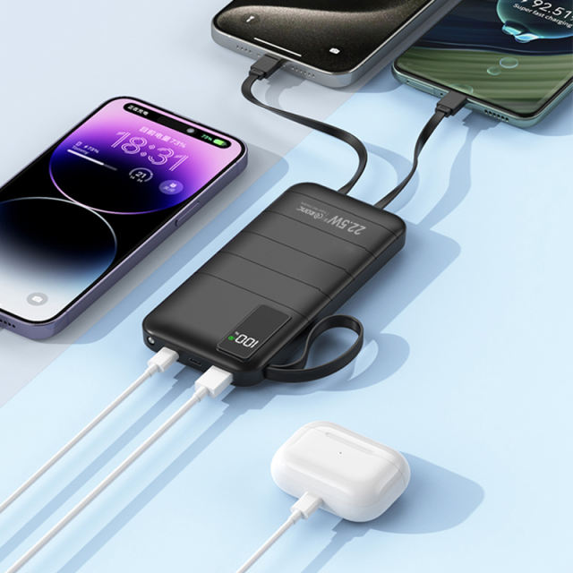 10,000/20,000/30,000mAh Power Bank with 22.5W/PD 20W Super Fast Charging and Built-in Dual Cables RC-PD70